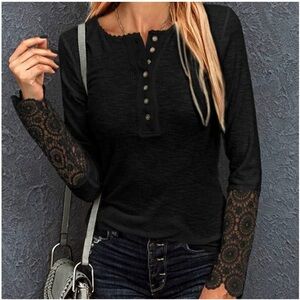 Black Lace Sleeve Women's Top